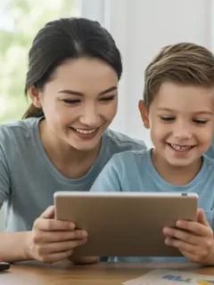 Smiling family reviewing tax documents for Child Tax Credit 2026