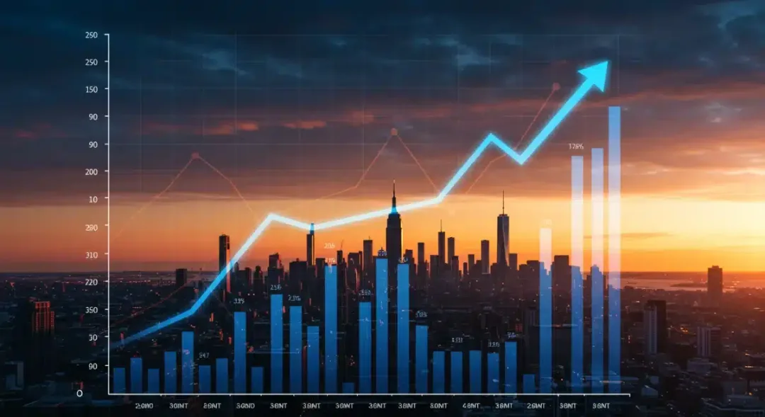 Upward trend economic graph with city skyline symbolizing economic recovery in Q4 2026
