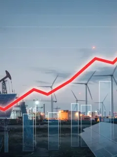Graphic depicting a 10% surge in energy prices, illustrating the rising cost of various energy sources.
