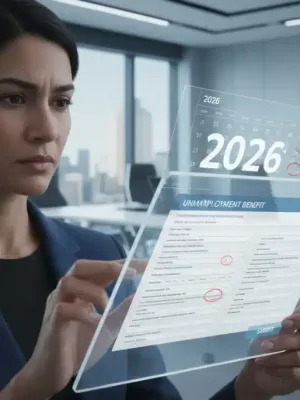 Person reviewing 2026 federal unemployment insurance claim forms on a tablet
