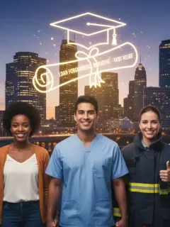 Public service professionals celebrating student loan forgiveness