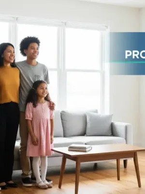 Hopeful family in a modern apartment, symbolizing housing stability through Section 8 vouchers.