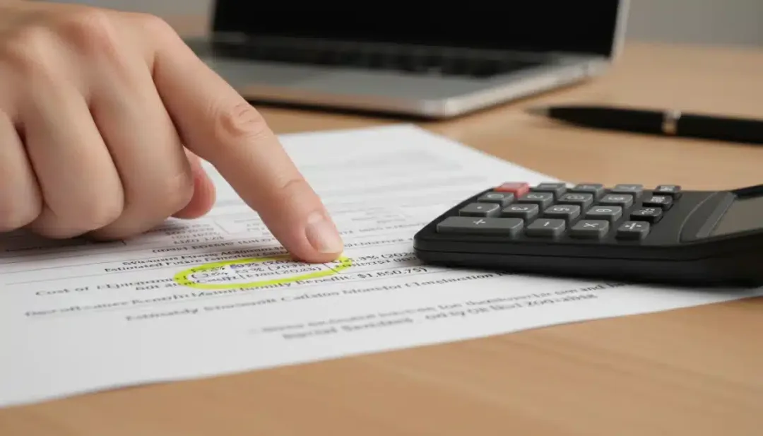 Hand pointing to COLA increase on Social Security statement.