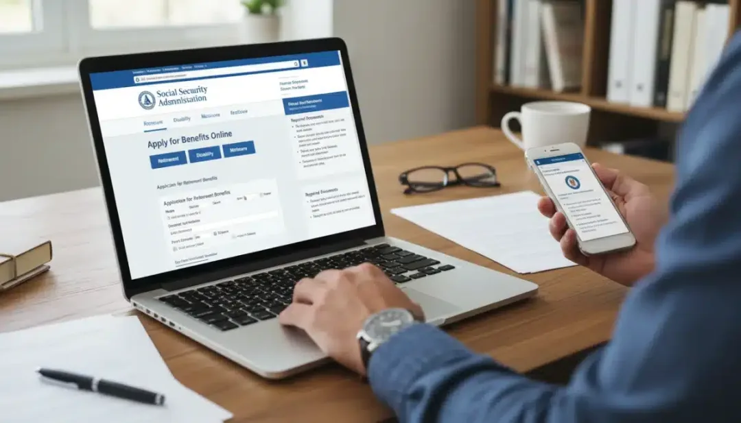 Person applying for Social Security benefits online.