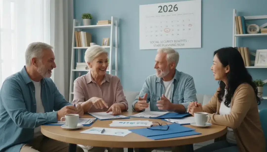 Seniors review documents, planning for Social Security benefits in 2026.