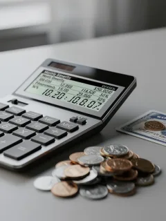 Calculator, Social Security card, and coins symbolizing the 2026 COLA increase