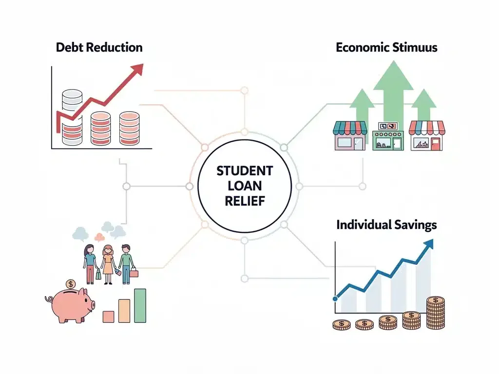 Financial impact visualization of student loan forgiveness on individuals and the economy.