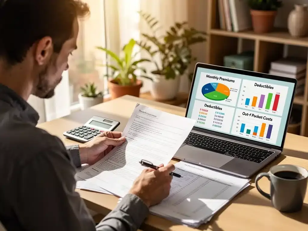 Individual analyzing financial impact of healthcare coverage options