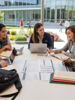 Students discussing federal student aid policy changes with an advisor.