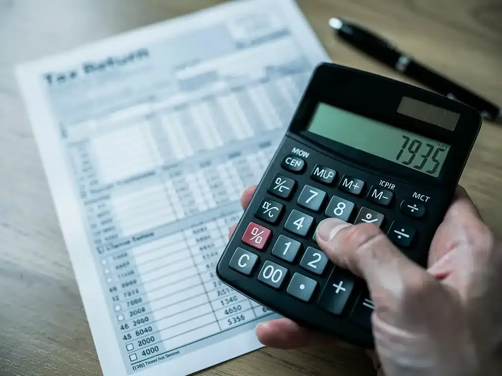 Calculator and tax form, representing the financial impact of education tax incentives.