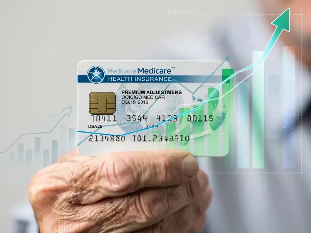 Medicare card with financial charts in background, symbolizing 2026 premium changes