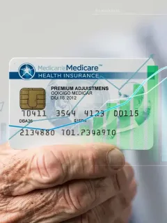 Medicare card with financial charts in background, symbolizing 2026 premium changes
