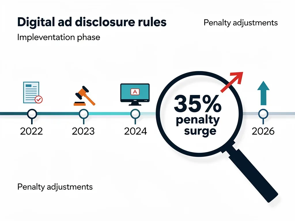 Timeline of FTC digital ad disclosure rules implementation and penalty surge