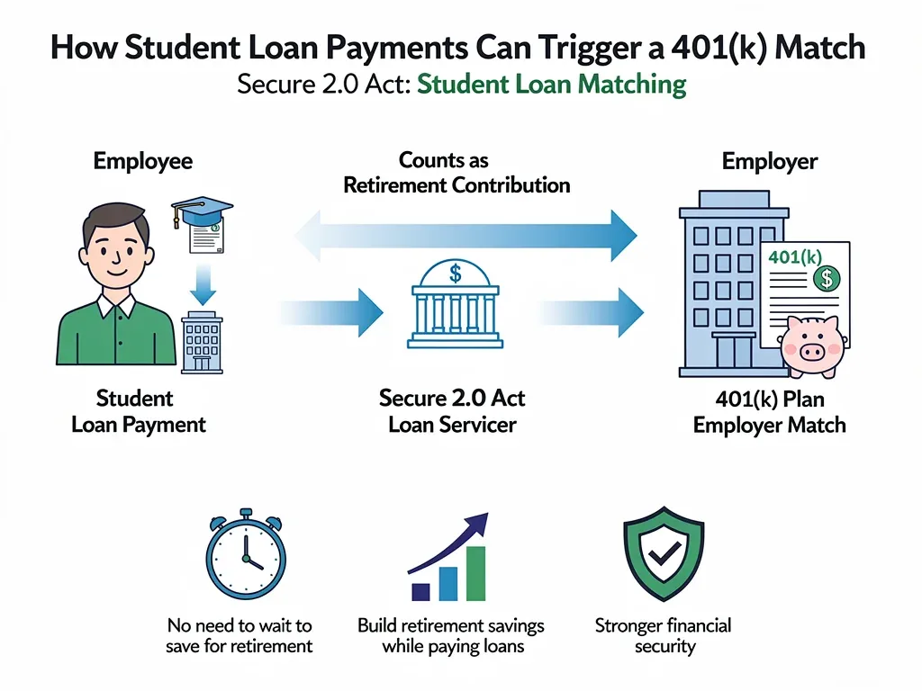 Infographic showing Secure 2.0 student loan matching process