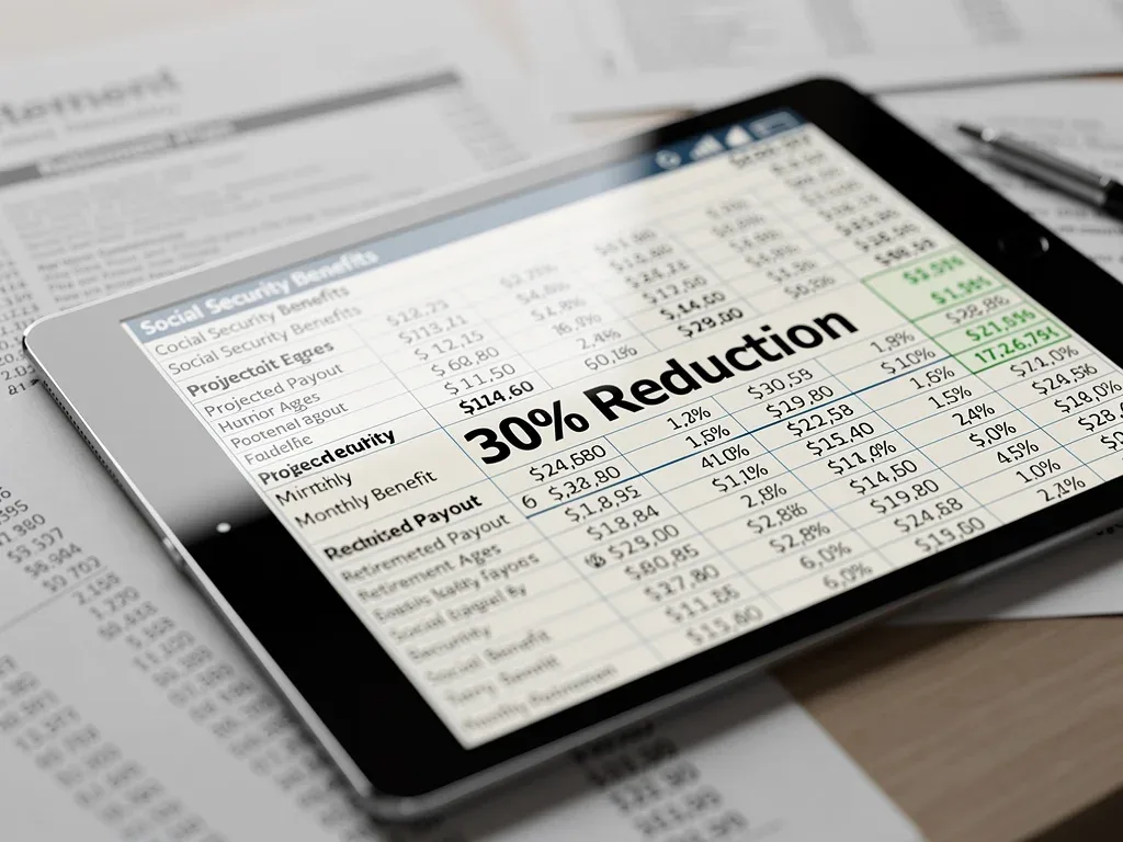 Financial calculator showing complex Social Security benefit reduction formulas.