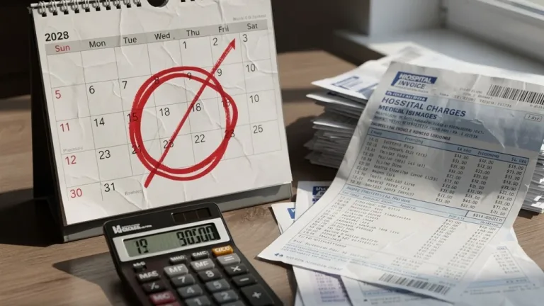 Calendar with urgent deadline for FSA balance, medical bills, and calculator.