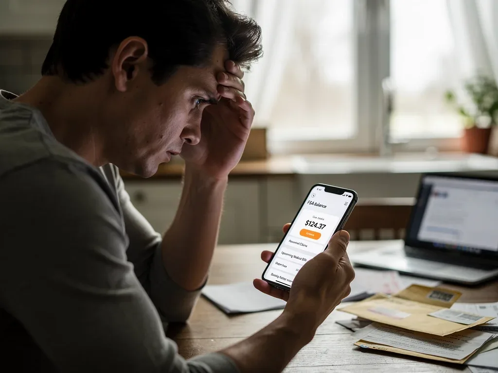 Person checking healthcare FSA balance on smartphone.