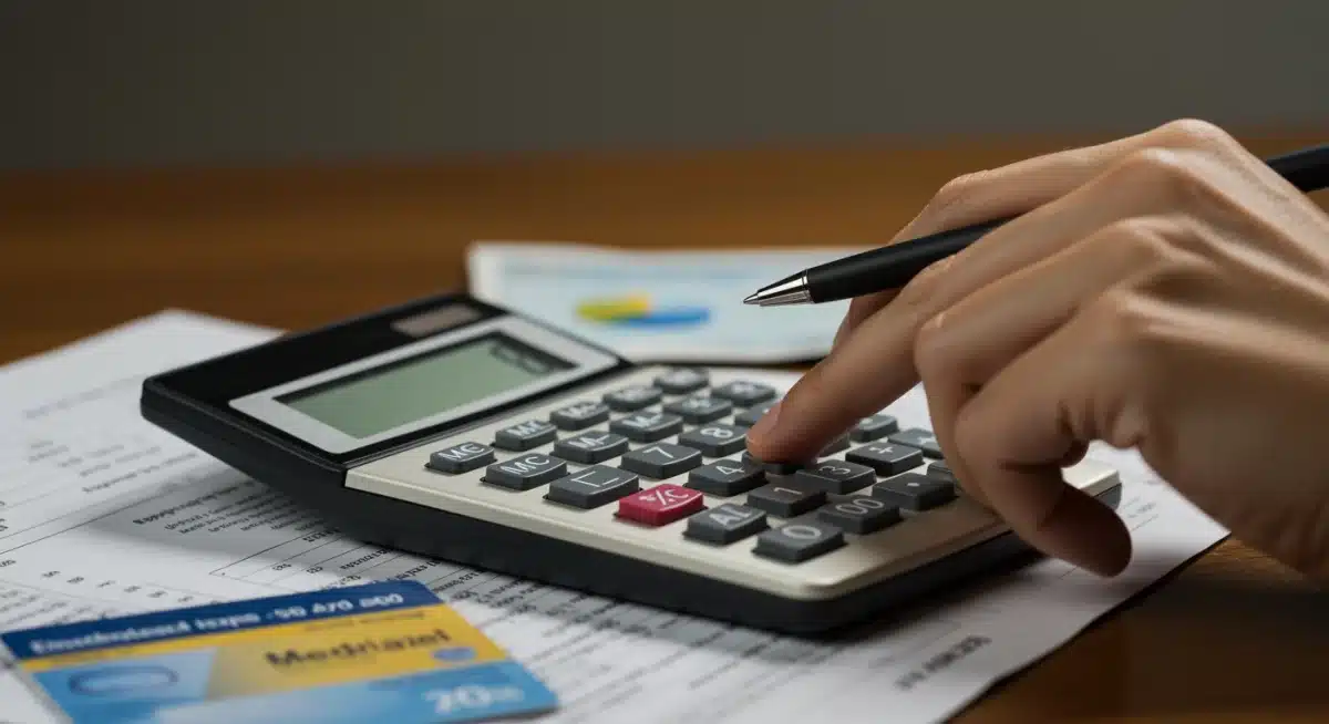 Calculator and Medicare card on a table, representing healthcare cost analysis.