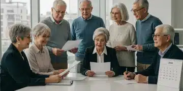 Group of people discussing 2026 Social Security benefits with a financial advisor.