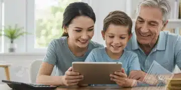 Smiling family reviewing tax documents for Child Tax Credit 2026
