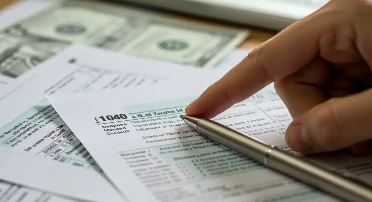 Hand pointing to Child Tax Credit section on tax form