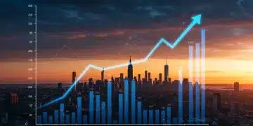 Upward trend economic graph with city skyline symbolizing economic recovery in Q4 2026