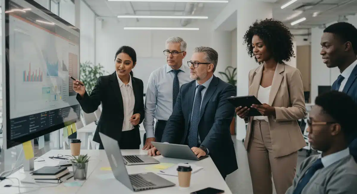 Professionals collaborating in office, representing thriving job market